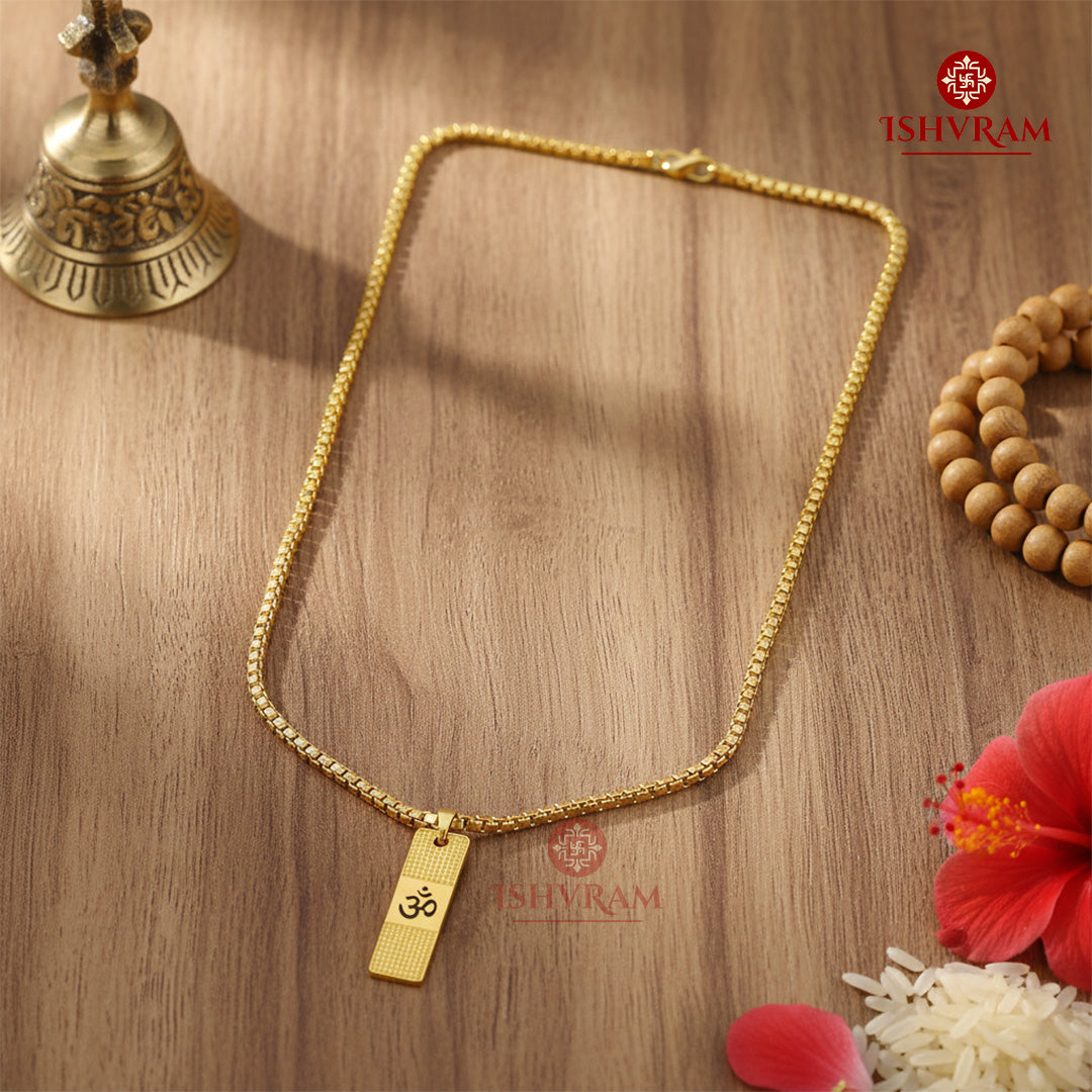 Premium Gold Om Pendant | Stylish Spiritual Chain for Men & Women