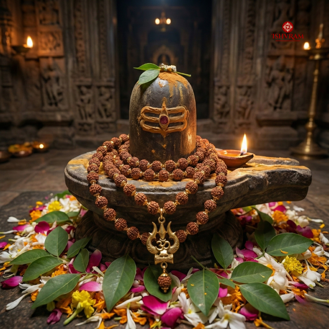 Ishvram Original 5 Mukhi Rudraksha Mala for Men & Women with Gold-Plated Trishul & Om Pendant | Spiritual Meditation Necklace